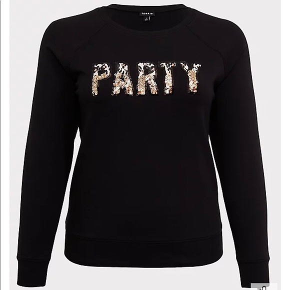 torrid Tops - NWOT Torrid PARTY GOLD SEQUIN & BLACK SWEATSHIRT Size 3